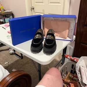 Stuart Weitzman Owen Buckle Ultra Black Velvet Loafers -Womens Size 41.5/10.5-11